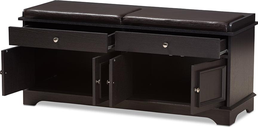 Wholesale Interiors Benches - Mason Modern and Contemporary Dark Brown Wood 2-Drawer Shoe Storage Bench Dark Brown