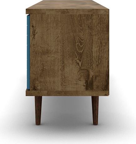 Manhattan Comfort TV & Media Units - Liberty 62.99" Mid-Century - Modern TV St& Rustic Brown & Aqua Blue