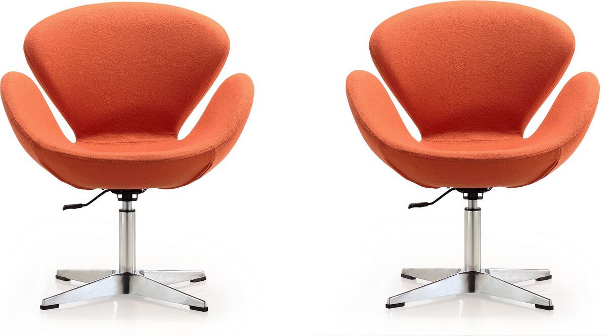 Manhattan Comfort Accent Chairs - Raspberry Orange & Polished Chrome Wool Blend Adjustable Swivel Chair (Set of 2)