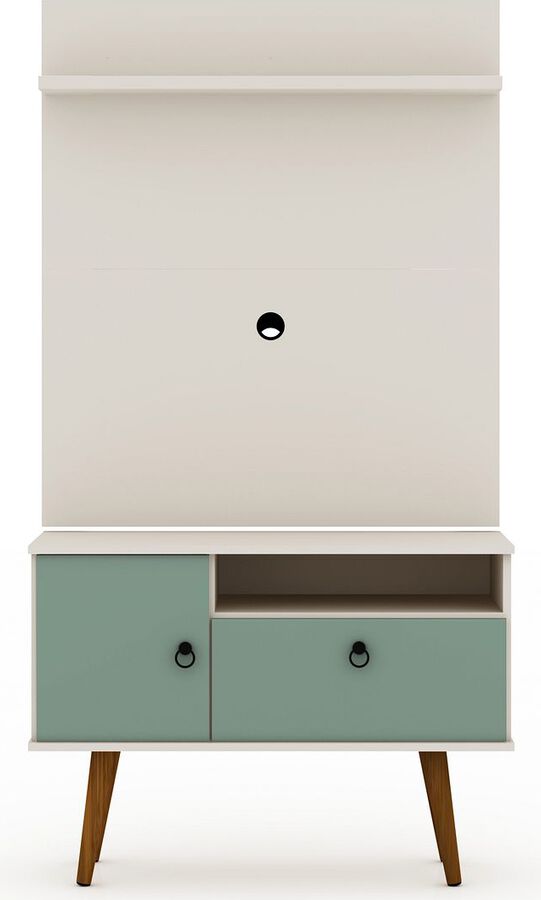 Manhattan Comfort TV & Media Units - Tribeca 35.43 TV Stand & Panel with Media & Display Shelves in Off White & Green Mint