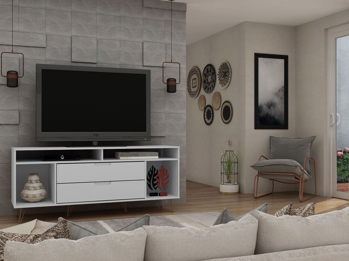 Manhattan Comfort TV & Media Units - Rockefeller 62.99 TV Stand with Metal Legs & 2 Drawers in White