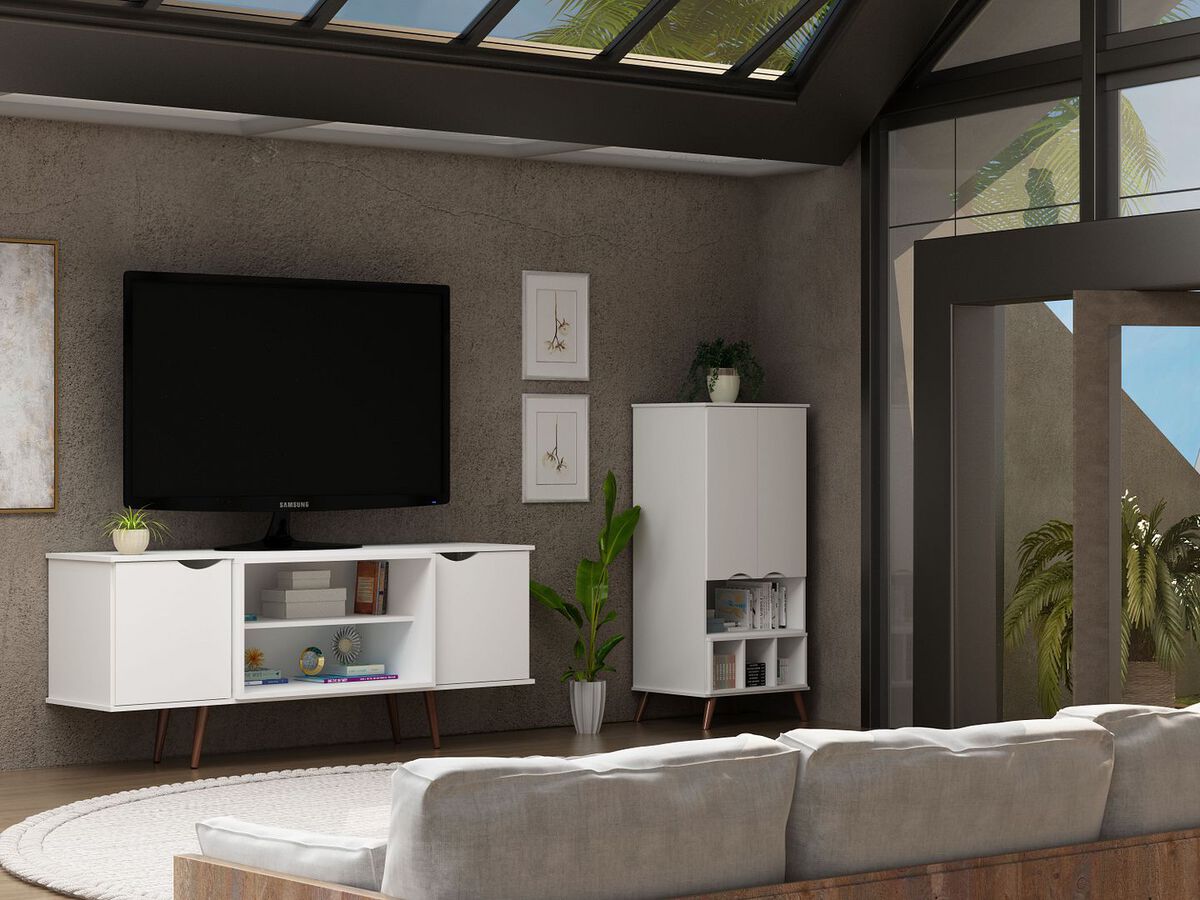 Manhattan Comfort TV & Media Units - Hampton 62.99 TV Stand with 4 Shelves & Solid Wood Legs in White