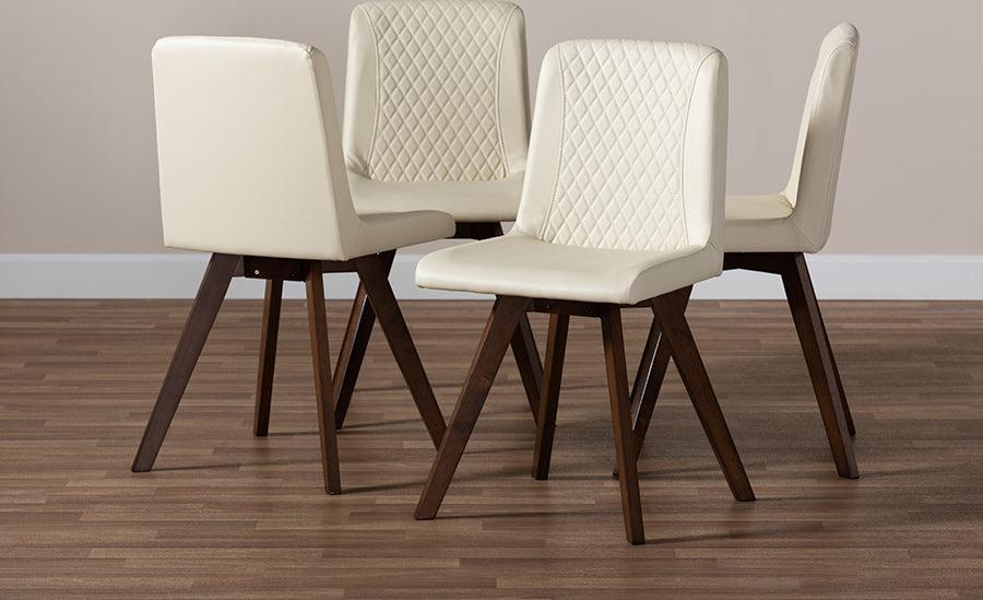 Pernille Cream Faux Leather Upholstered Walnut Finished 4 Piece