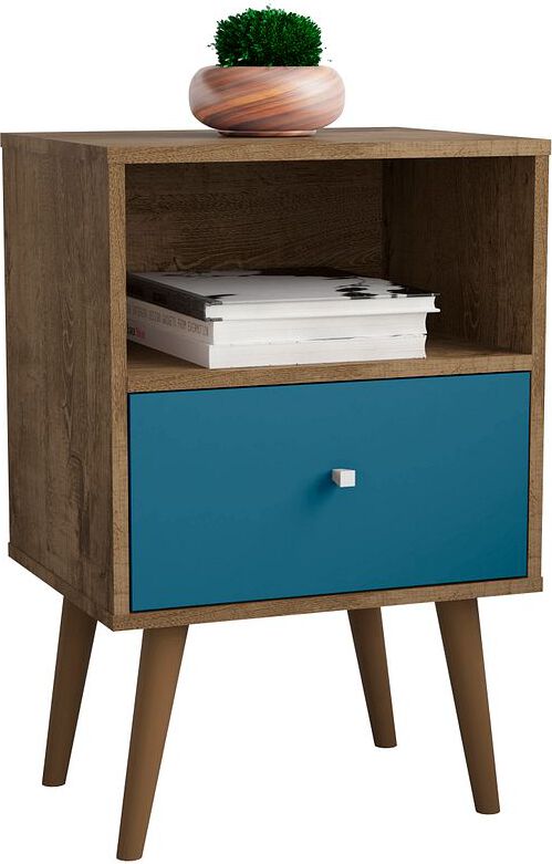 Manhattan Comfort Nightstands & Side Tables - Liberty Nightstand 1.0 in Rustic Brown and Aqua Blue