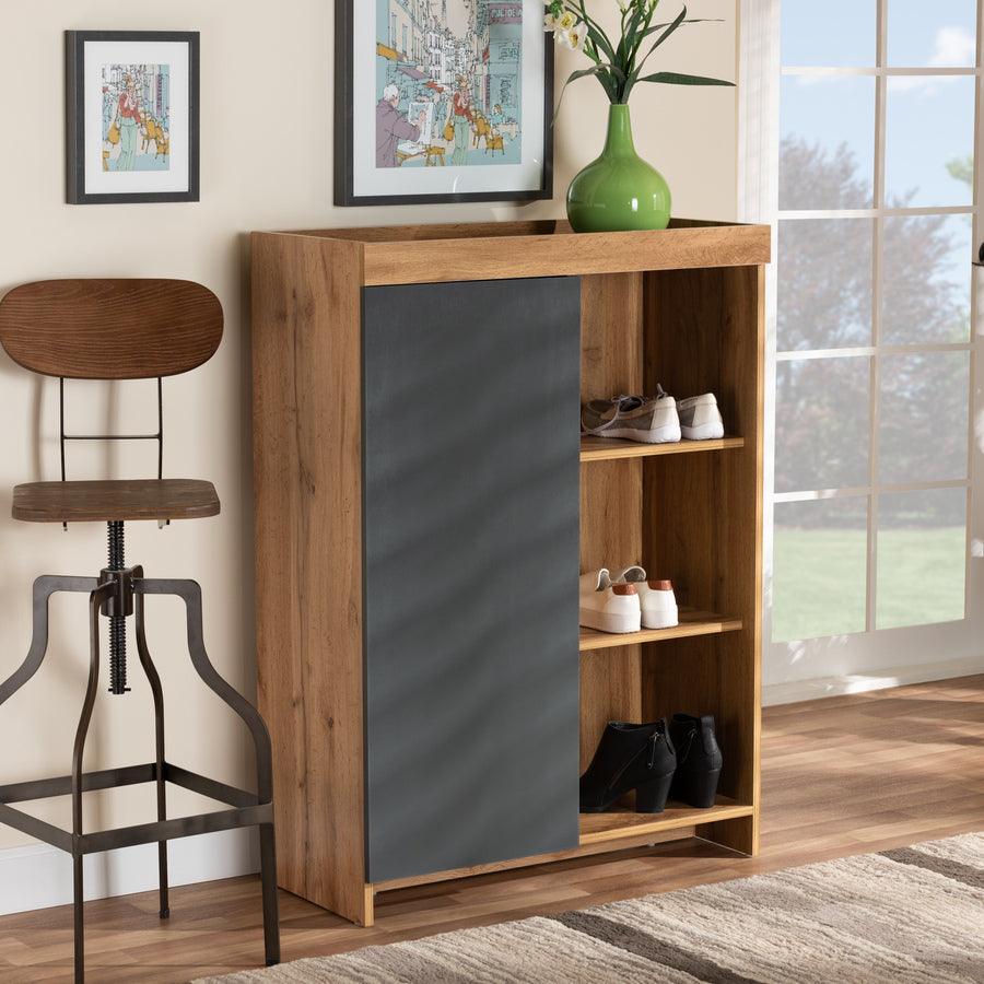 Wholesale Interiors Shoe Storage - Caspian Two-Tone Grey & Oak Brown Wood Shoe Cabinet