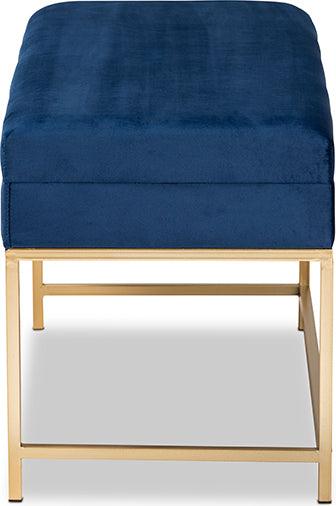 Wholesale Interiors Ottomans & Stools - Aliana Navy Blue Velvet Fabric Upholstered and Gold Finished Metal Large Storage Ottoman