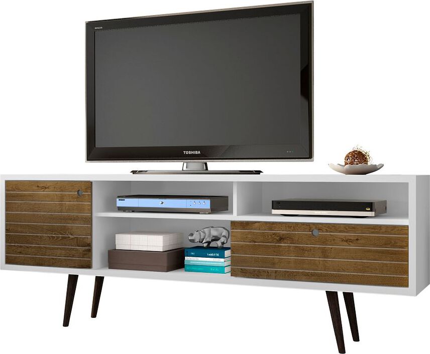 Manhattan Comfort TV & Media Units - Liberty 70.86" Mid-Century - Modern TV St& White & Rustic Brown