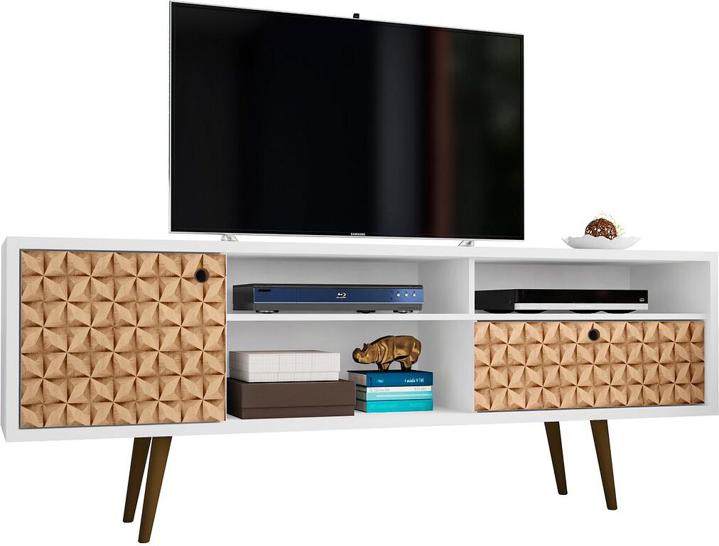 Manhattan Comfort TV & Media Units - Liberty TV Stand 70.86 in White and 3D Brown Prints