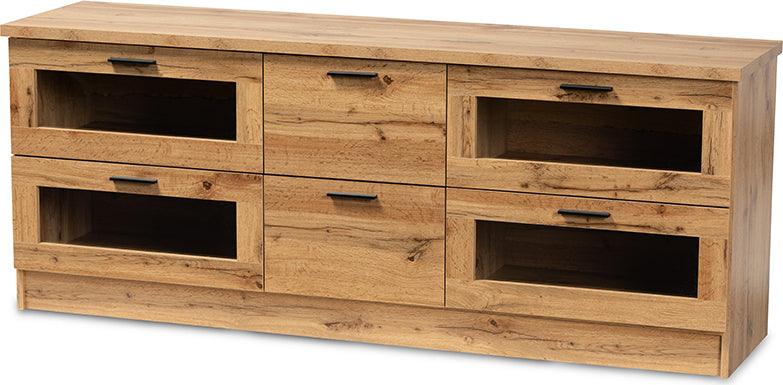 Wholesale Interiors TV & Media Units - Adelino Modern and Contemporary Oak Brown Finished Wood 2-Drawer TV Stand Oak Brown & Black