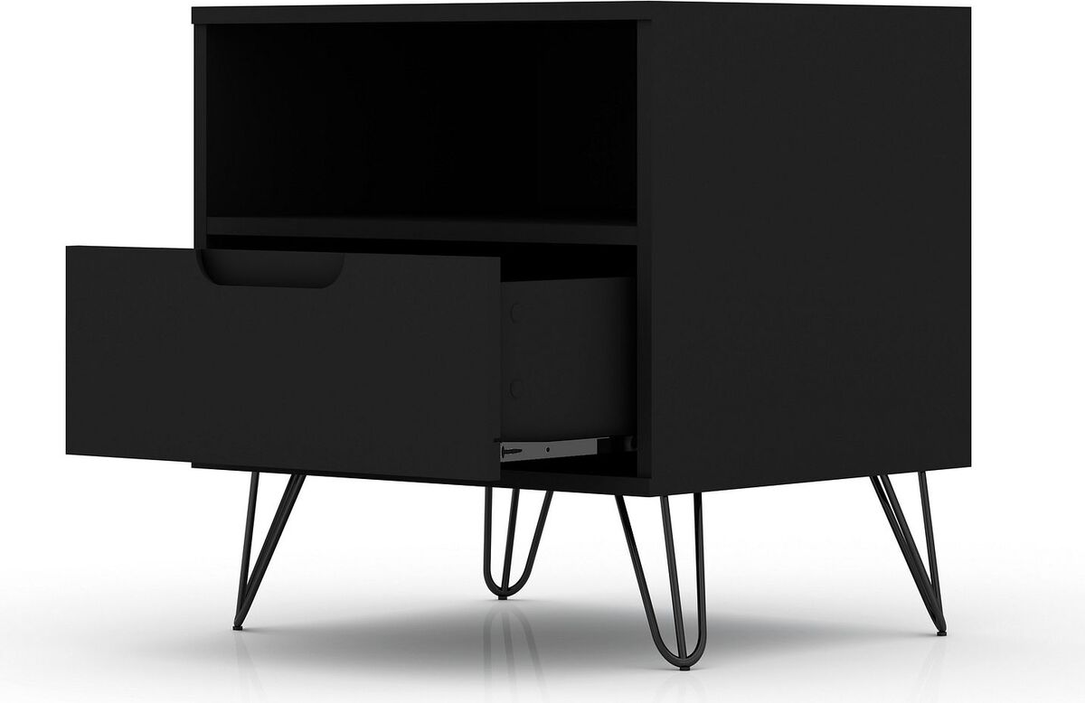 Manhattan Comfort Nightstands & Side Tables - Rockefeller 1-Drawer Black Nightstand (Set of 2)