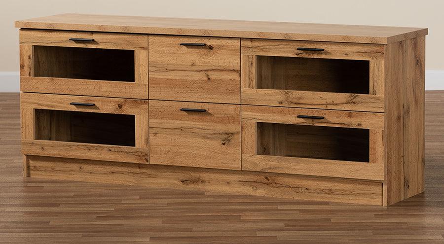 Wholesale Interiors TV & Media Units - Adelino Modern and Contemporary Oak Brown Finished Wood 2-Drawer TV Stand Oak Brown & Black