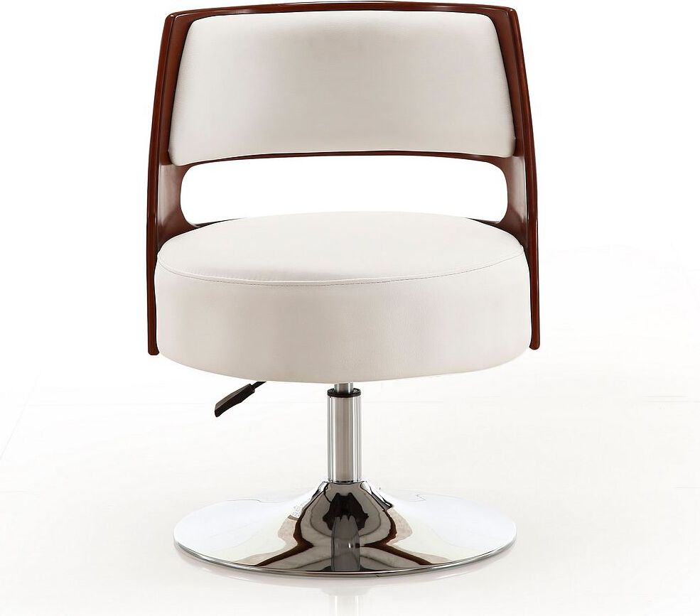 Manhattan Comfort Accent Chairs - Salon White & Polished Chrome Faux Leather Adjustable Height Swivel Accent Chair