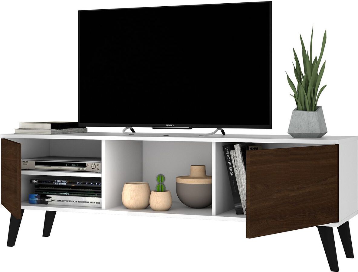 Manhattan Comfort TV & Media Units - Doyers 62.20 Mid-Century Modern TV Stand in White & Nut Brown