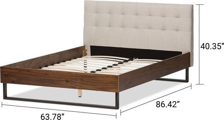 Mitchell Queen Bed Beige Dark Bronze Industrial Platform Bed