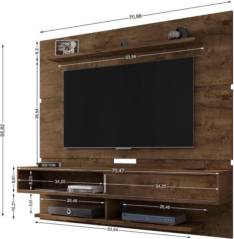 Manhattan Comfort TV & Media Units - Astor 70.86 Modern Floating Entertainment Center 2.0 with Media & Decor Shelves in Rustic Brown