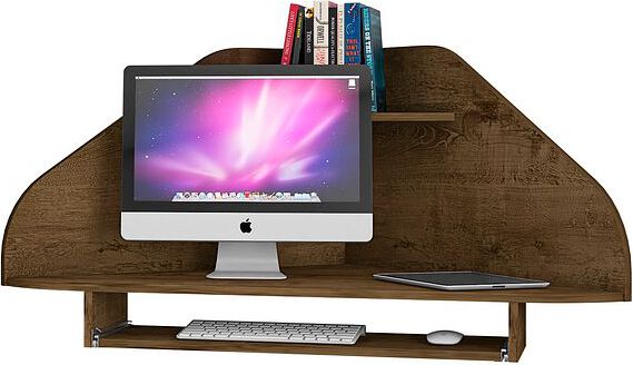 Triangle Corner Computer Desk with Keyboard Tray - Rustic Brown