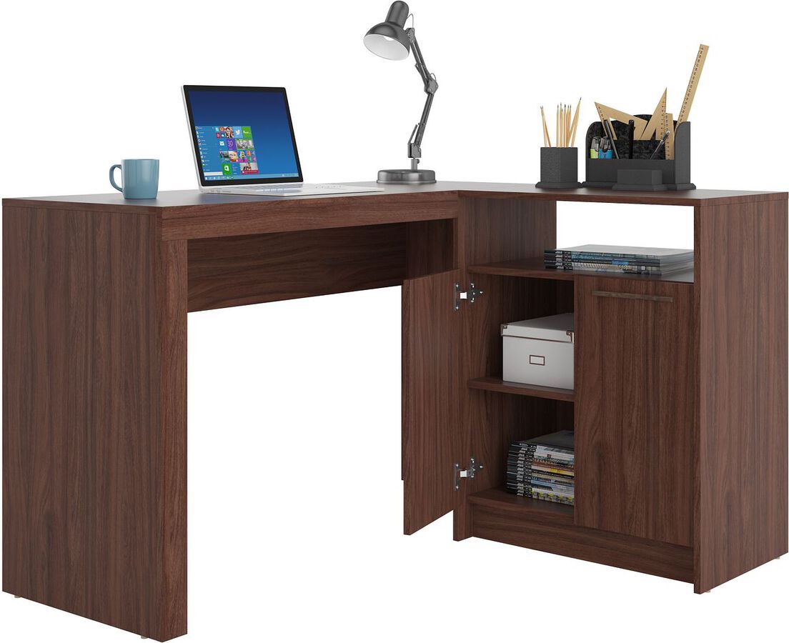 Manhattan Comfort Desks - Kalmar L -Shaped Office Desk with Inclusive in Dark Brown