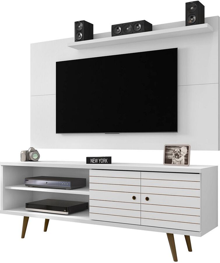 Manhattan Comfort TV & Media Units - Liberty 62.99 Mid-Century Modern TV Stand & Panel with Solid Wood Legs in White