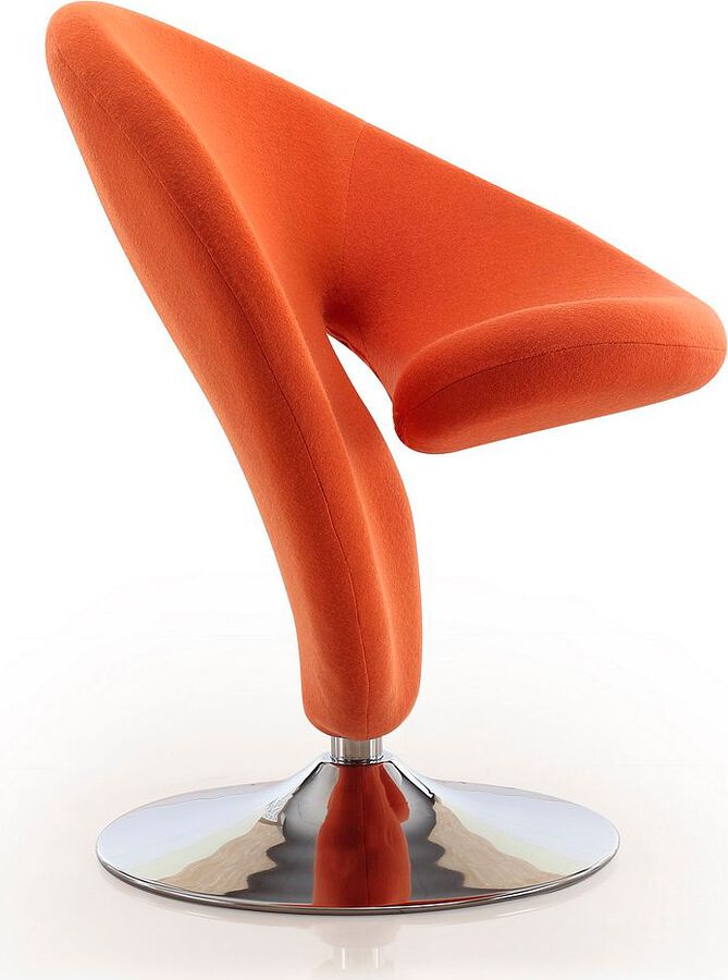 Manhattan Comfort Accent Chairs - Curl Orange & Polished Chrome Wool Blend Swivel Accent Chair