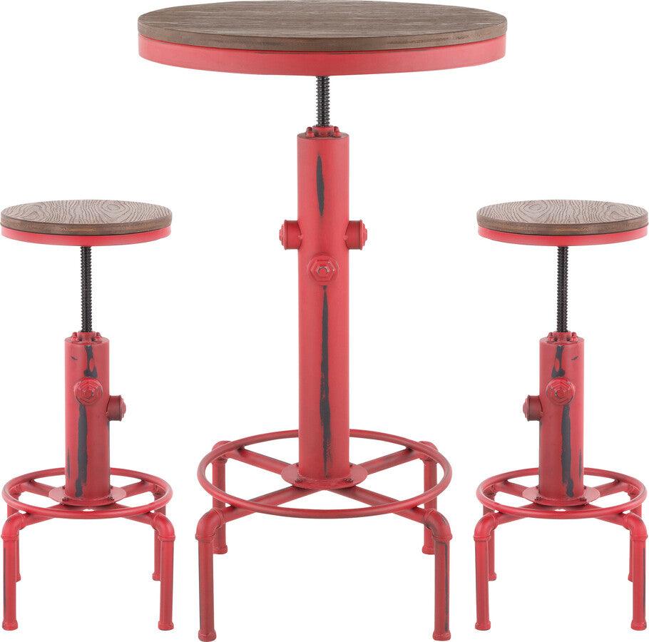 Lumisource Dining Sets - Hydra Industrial Bar Set in Vintage Red Metal and Brown Wood-Pressed Grain Bamboo