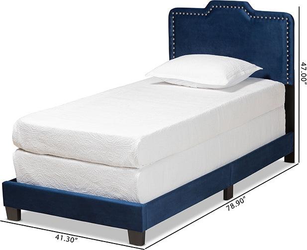 Wholesale Interiors Beds - Benjen Glam Navy Blue Velvet Fabric Upholstered Twin Size Panel Bed