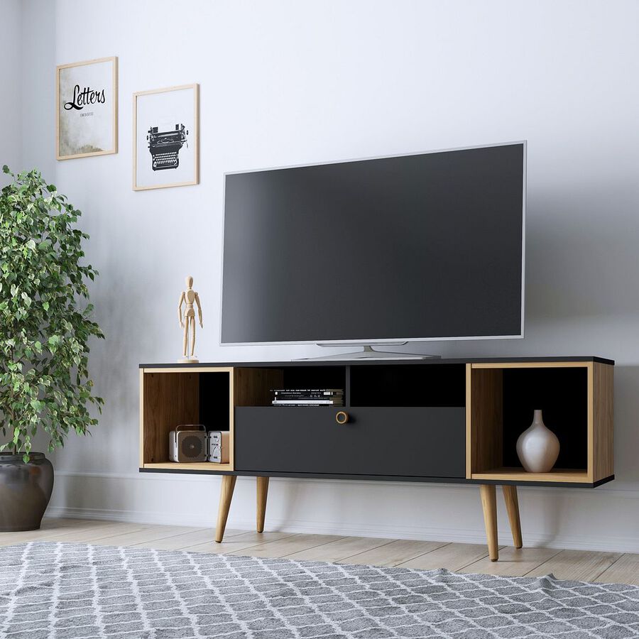 Manhattan Comfort TV & Media Units - Theodore 62.99 TV Stand with 6 Shelves in Black & Cinnamon