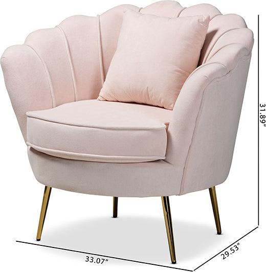 Wholesale Interiors Accent Chairs - Garson Glam and Luxe Blush Pink Velvet Fabric Upholstered and Gold Metal Finished Accent Chair