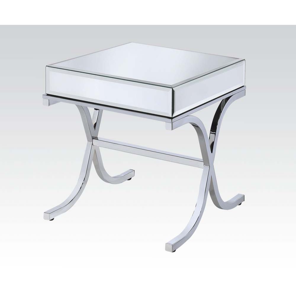 ACME Side & End Tables - ACME Yuri End Table, Mirrored Top & Chrome