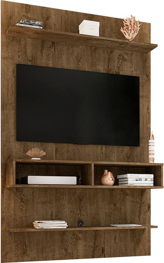 Manhattan Comfort TV & Media Units - Libra Long Floating 45.35 Wall Entertainment Center with Overhead Shelf in Rustic Brown