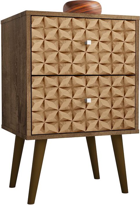 Manhattan Comfort Nightstands & Side Tables - Liberty Nightstand 2.0 in Rustic Brown and 3D Brown Prints