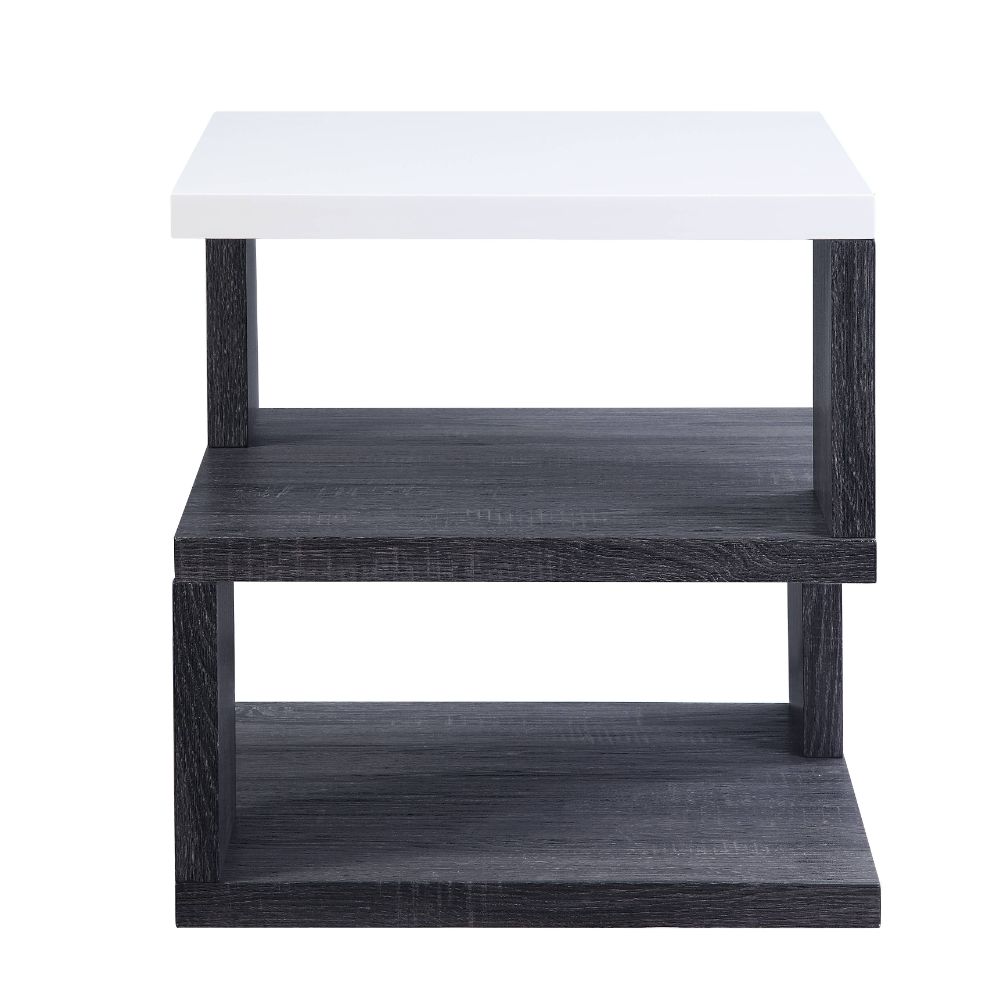 ACME Side & End Tables - ACME Pancho End Table, Gray & White High Gloss