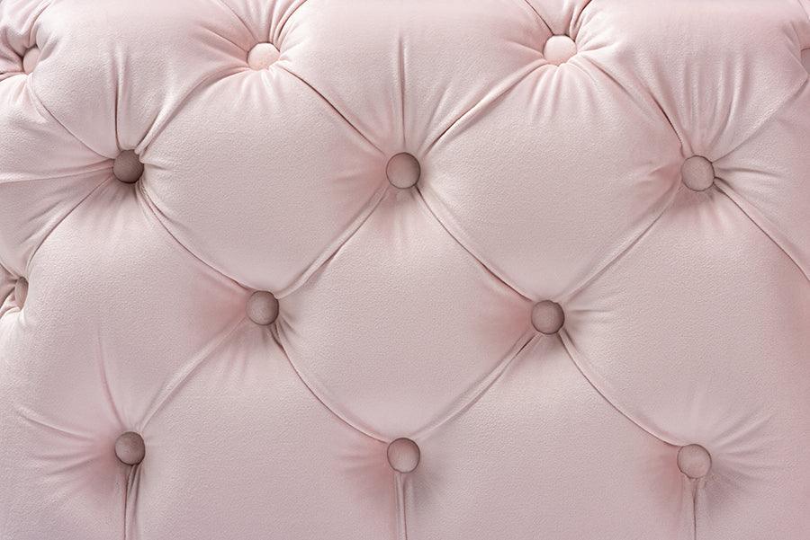 Wholesale Interiors Ottomans & Stools - Avara Glam Light Pink Velvet Fabric Upholstered Gold Finished Button Tufted Ottoman