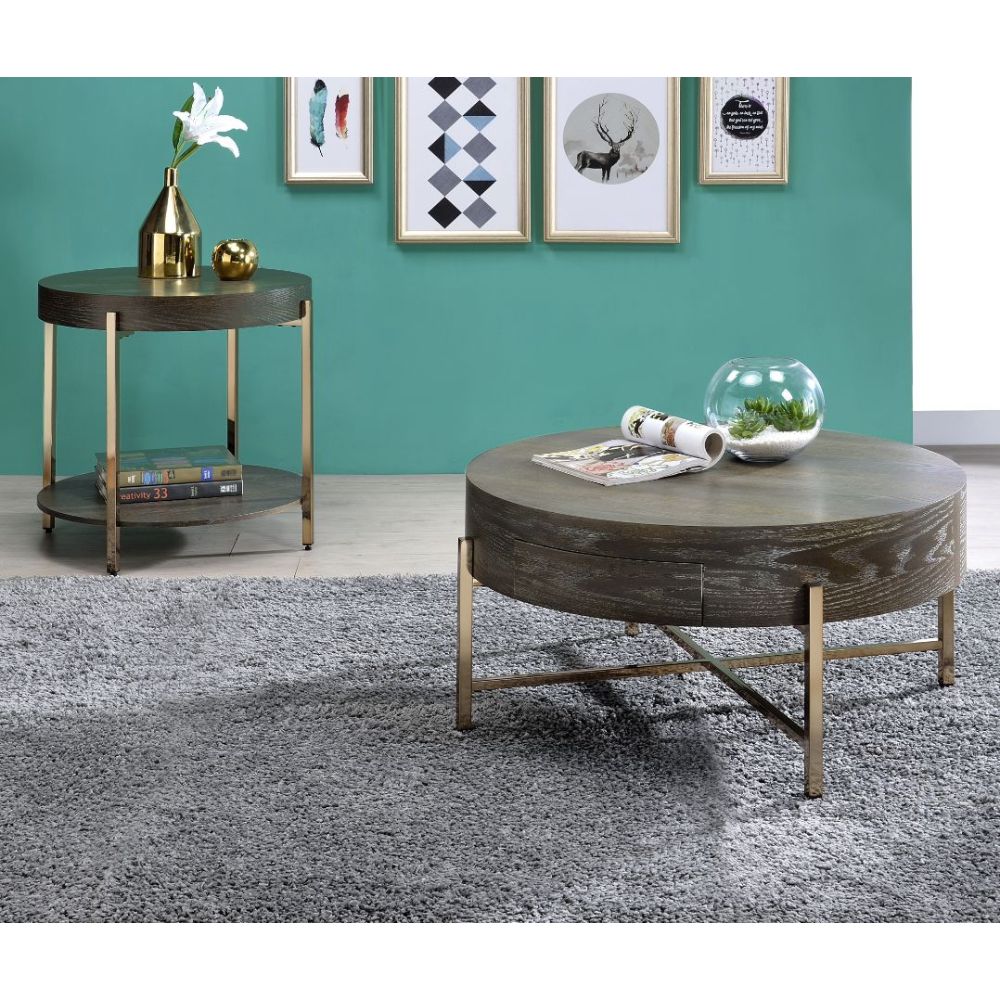 ACME Side & End Tables - ACME Weyton End Table, Dark Oak & Champagne
