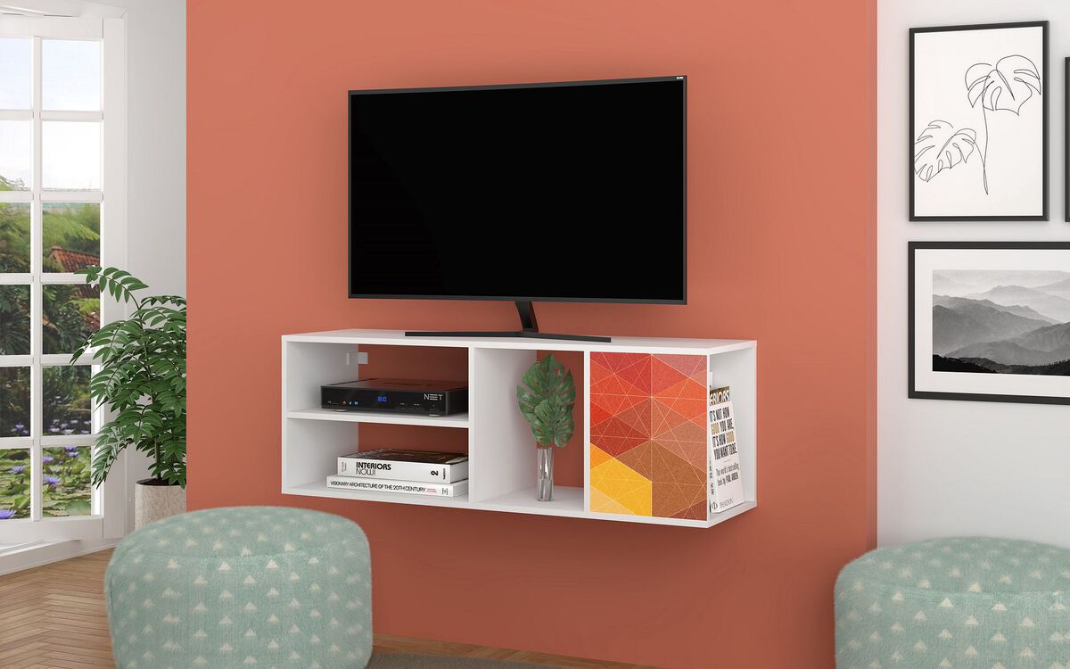 Manhattan Comfort TV & Media Units - Minetta 46" Floating Entertainment Center with 4 Shelves in White, Red, Yellow Stamp