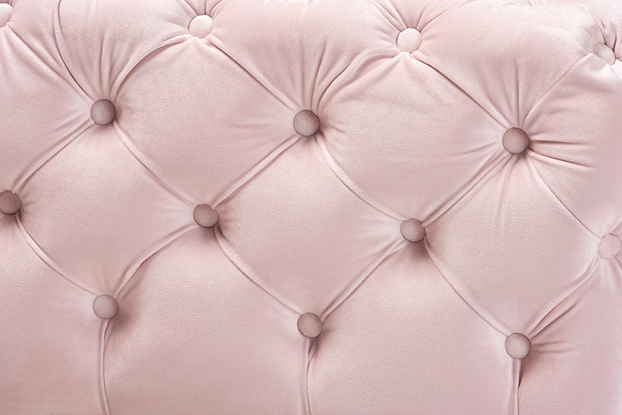 Wholesale Interiors Ottomans & Stools - Avara Light Pink Velvet Gold Finished Button Tufted Bench Ottoman