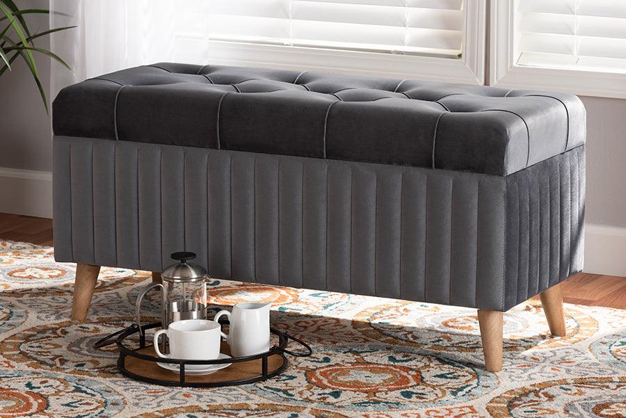 Wholesale Interiors Ottomans & Stools - Hanley Modern Ottoman Gray & Walnut Brown