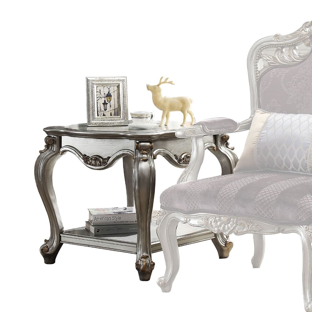 ACME Side & End Tables - ACME Picardy End Table, Antique Platinum