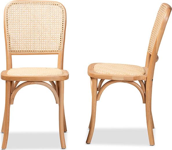 Wholesale Interiors Dining Chairs - Neah Mid-Century Modern Brown Woven Rattan and Wood 2-Piece Cane Dining Chair Set