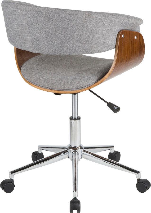Lumisource Task Chairs - Vintage Mod Mid-Century Modern Office Chair in Walnut Wood and Light Grey Fabric