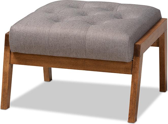 Wholesale Interiors Ottomans & Stools - Naeva Mid-Century Modern Gray Fabric Upholstered Walnut Finished Wood Footstool