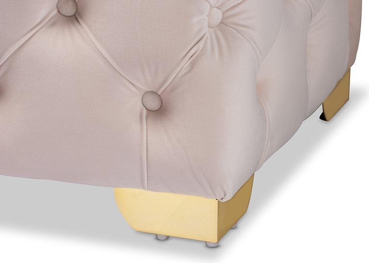 Wholesale Interiors Ottomans & Stools - Avara Light Beige Velvet Gold Finished Button Tufted Bench Ottoman