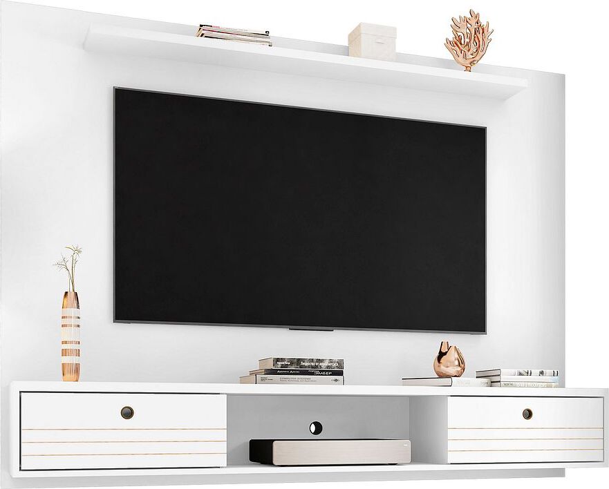 Manhattan Comfort TV & Media Units - Liberty 70.86 Floating Wall Entertainment Center with Overhead Shelf in White