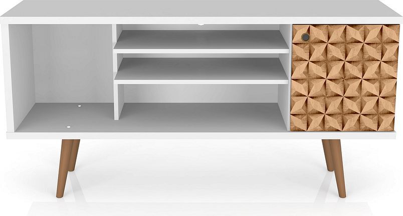 Manhattan Comfort TV & Media Units - Liberty 53.14" Mid-Century - Modern TV Stand with 5 Shelves & 1 Door in White & 3D Brown Prints