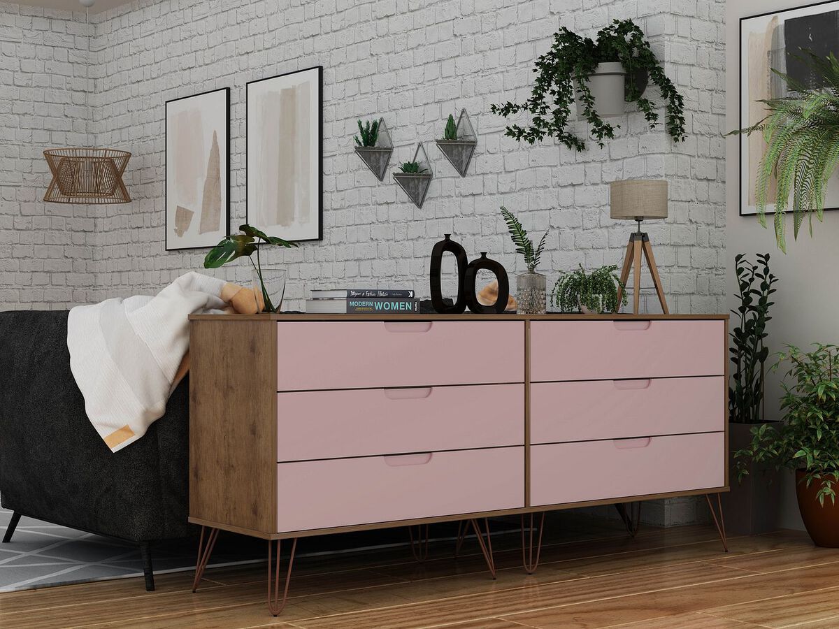 Shop Rockefeller 6-Drawer Double Low Dresser Native & Rose Pink