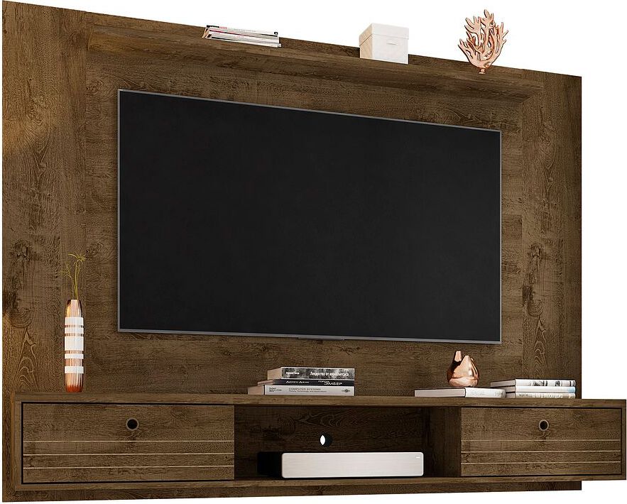 Manhattan Comfort TV & Media Units - Liberty 70.86 Floating Wall Entertainment Center with Overhead Shelf in Rustic Brown