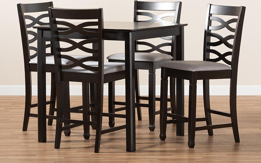 Wholesale Interiors Dining Sets - Lanier Contemporary Gray Fabric Upholstered Brown Finished 5-Piece Wood Pub Set