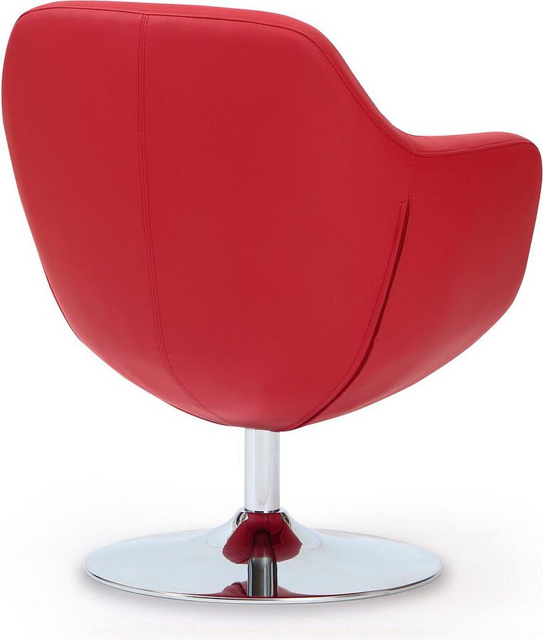 Manhattan Comfort Accent Chairs - Caisson Red & Polished Chrome Faux Leather Swivel Accent Chair