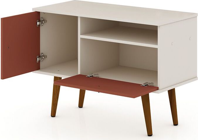 Manhattan Comfort TV & Media Units - Tribeca 35.43 TV Stand with Solid Wood Legs in Off White & Terra Orange Pink