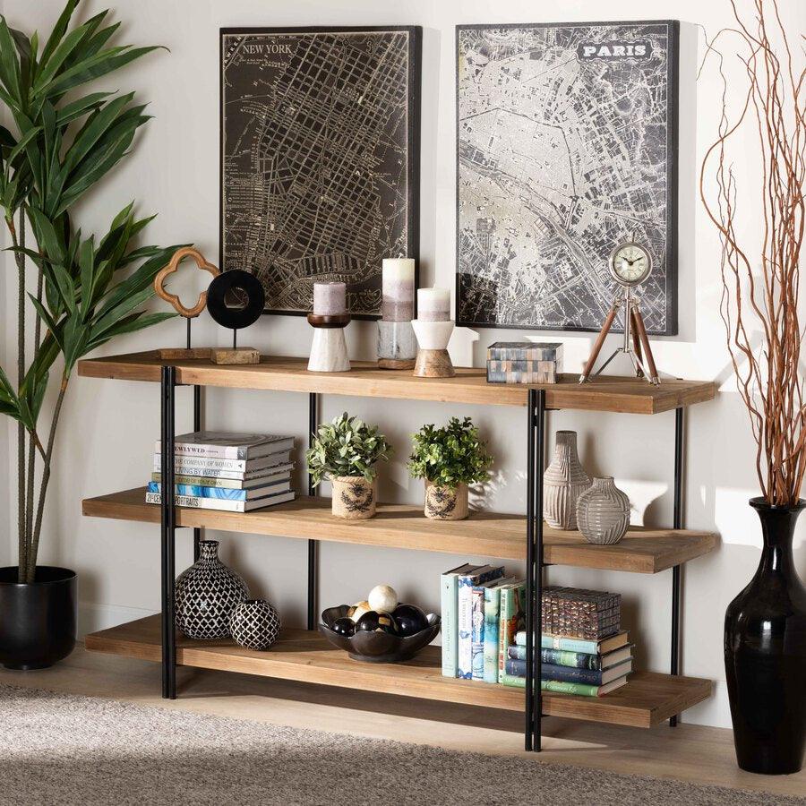 Wholesale Interiors Consoles - Tarah Modern Natural Brown Wood & Black Metal Console Table