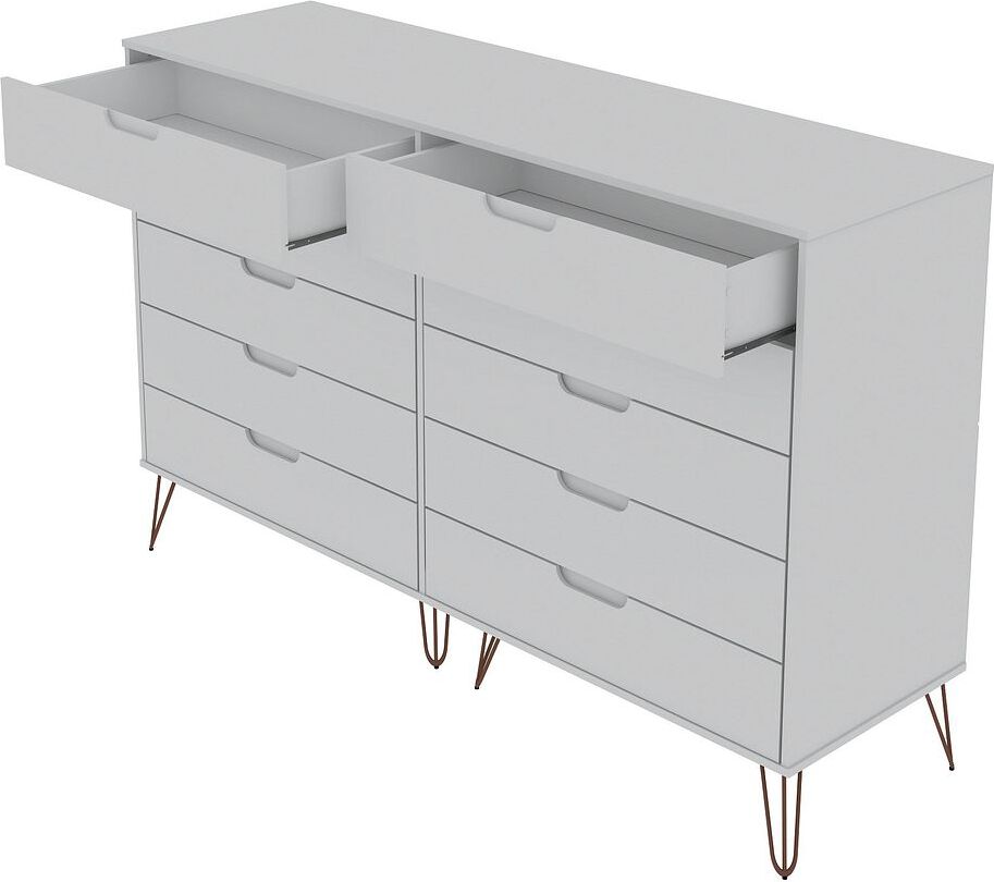 Manhattan Comfort Dressers - Rockefeller 10-Drawer Double Tall Dresser with Metal Legs in White